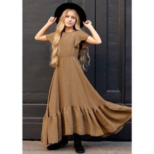 Mia Joy / Joyfolie Camari Dress Girls 12 Dull Gold Boho Maxi Flutter Sleeve